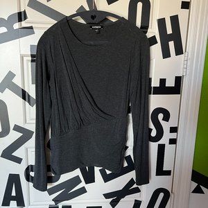 Express Pullover Top Shirt Heather Gray Long Sleeve Twisted Front